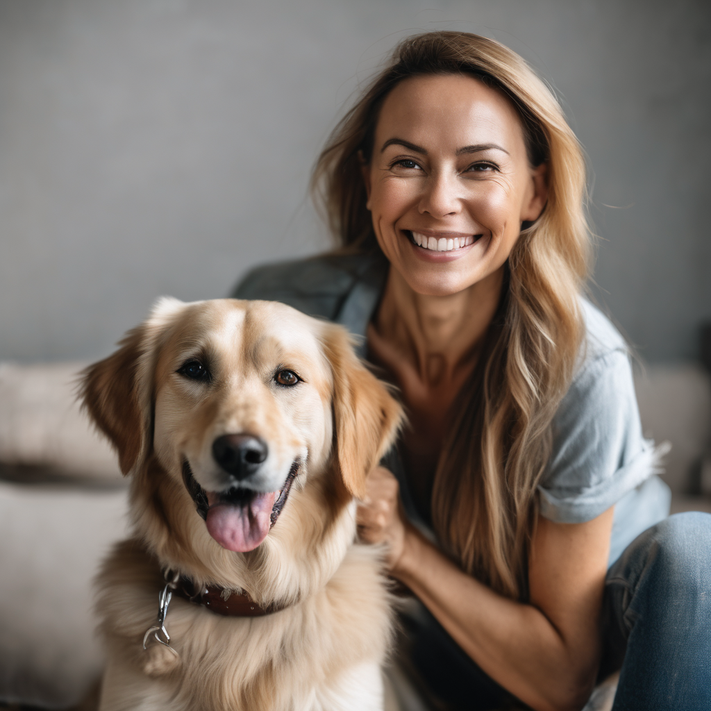 Happy pet owner with their dog