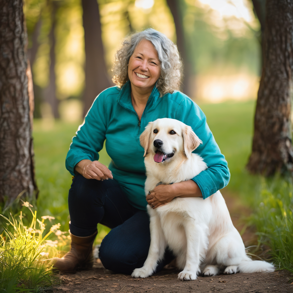 Satisfied dog owner with their happy, well-cared-for pet showing trust and warmth